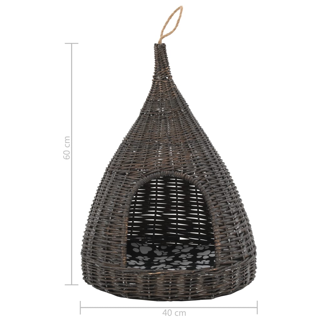vidaXL Domek dla kota z poduszką, szary, 40x60 cm, wiklina, tipi