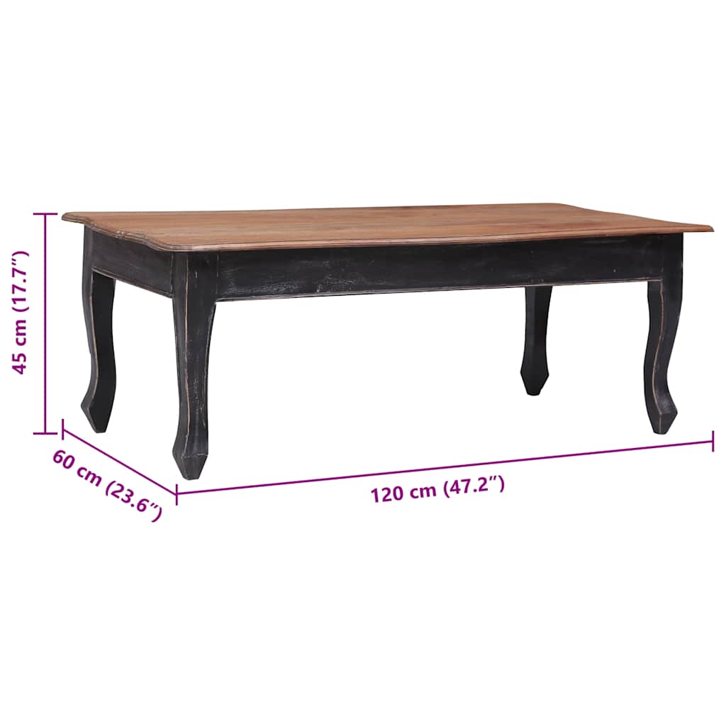 vidaXL Stolik kawowy, czarny, 120x60x45 cm, lite drewno mahoniowe