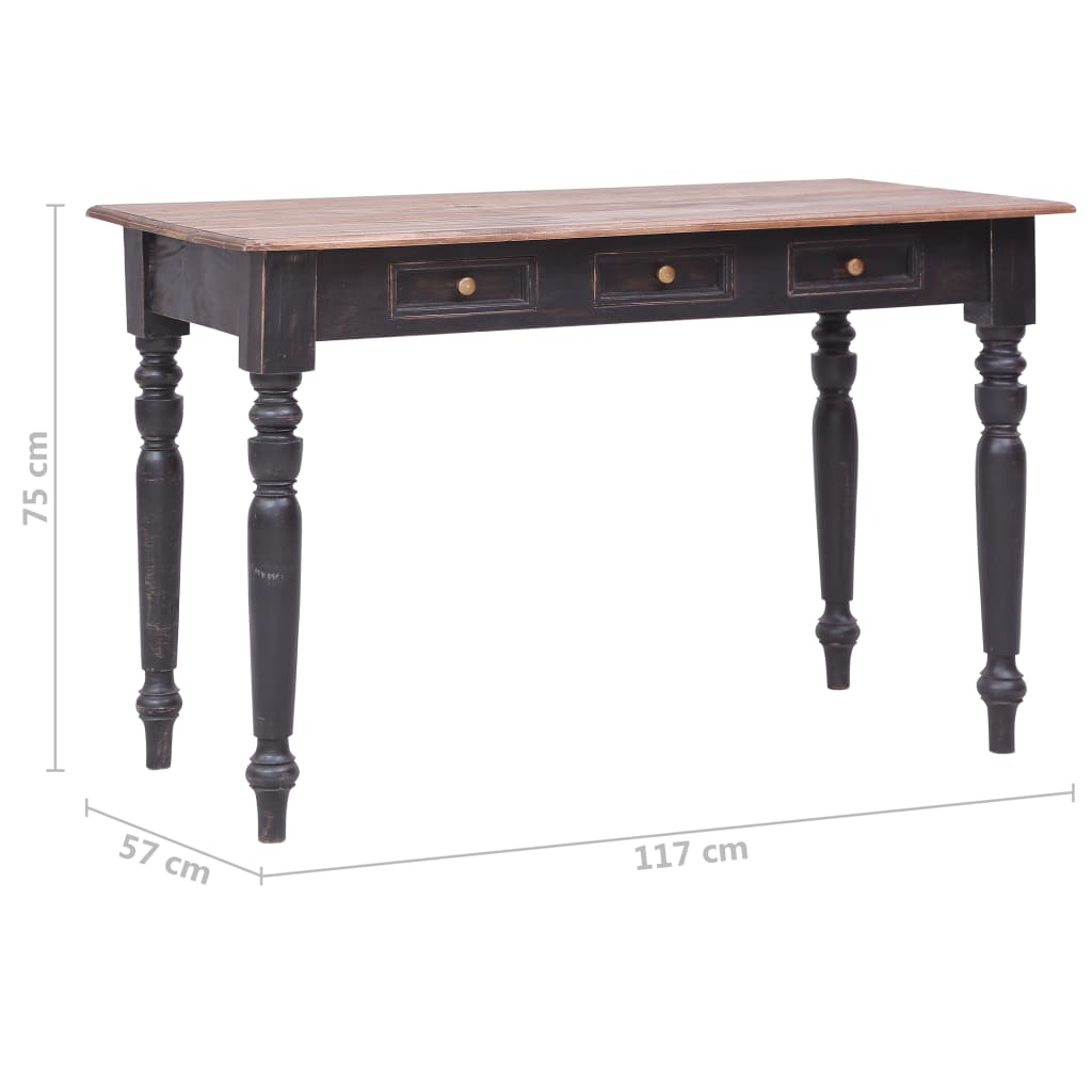 vidaXL Biurko z 3 szufladami, 117 x 57 x 75 cm, lite drewno mahoniowe