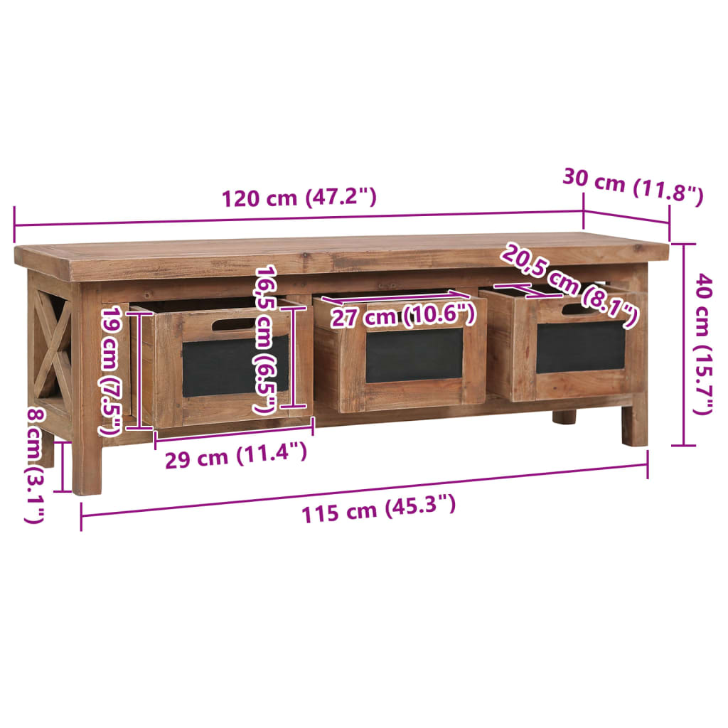 vidaXL Szafka pod TV, 3 szuflady, 120x30x40 cm, lite drewno mahoniowe
