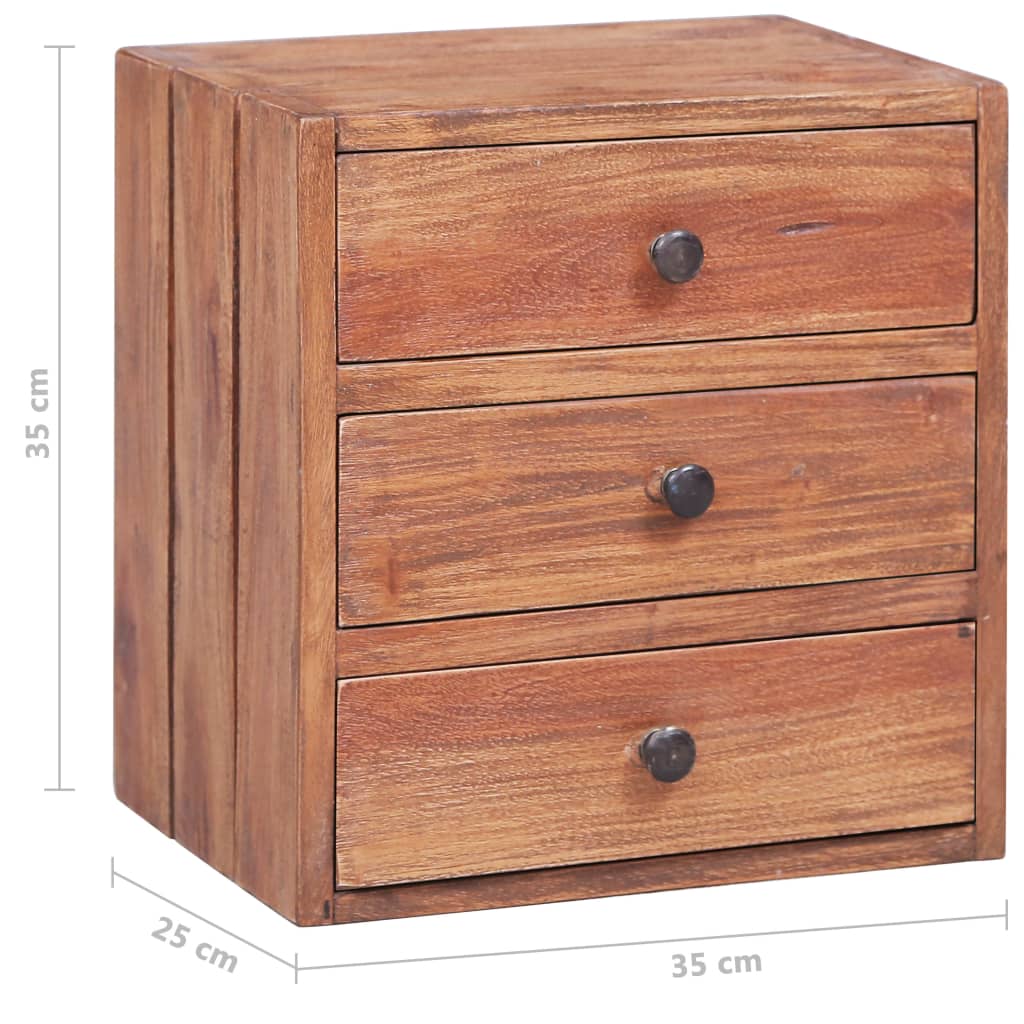 vidaXL Szafka nocna, 3 szuflady, 35x25x35 cm, lite drewno z mahoniowe