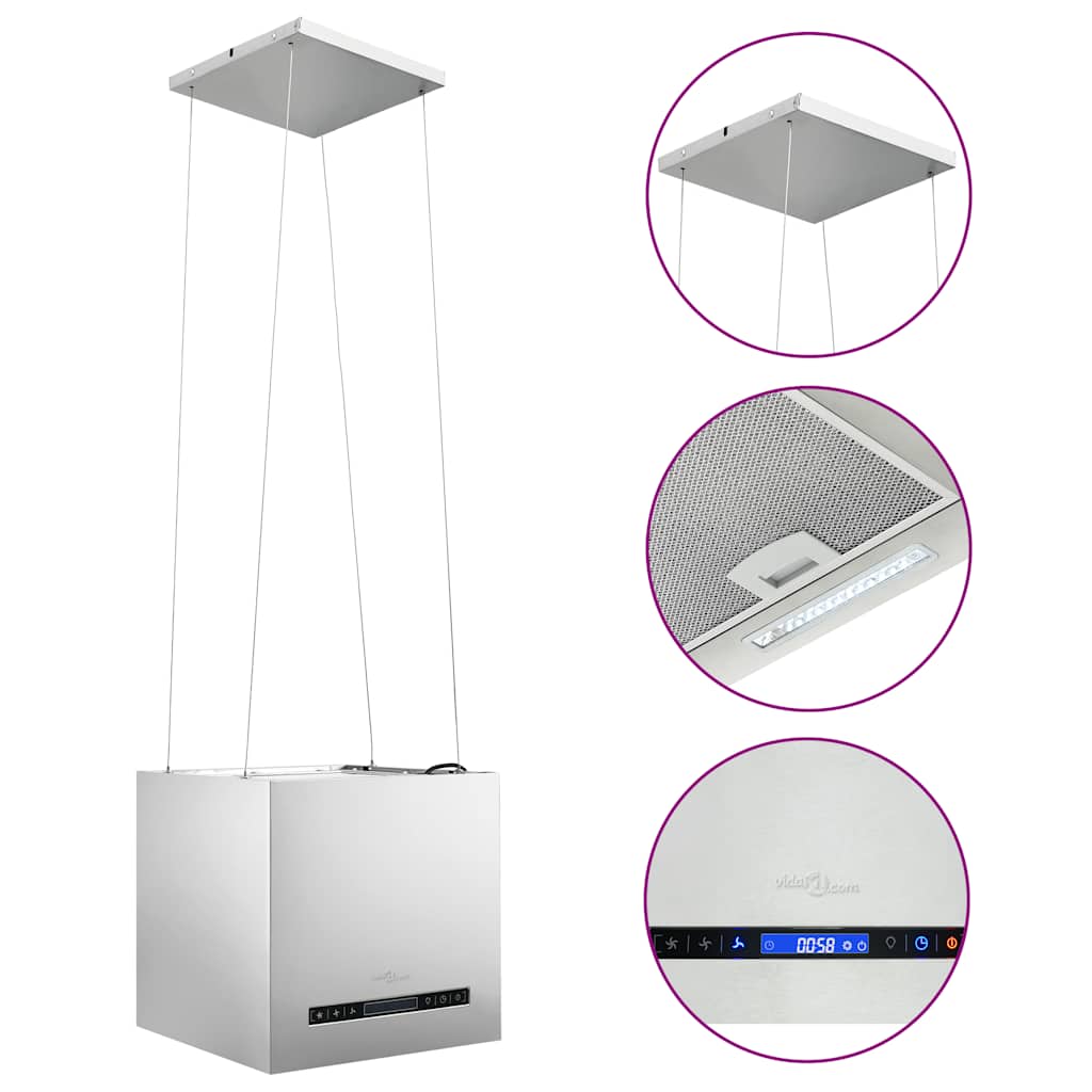vidaXL Wiszący okap nad wyspę, dotykowy, LCD, 37 cm, stal nierdzewna