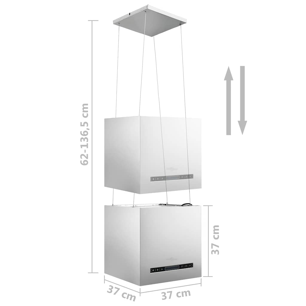 vidaXL Wiszący okap nad wyspę, dotykowy, LCD, 37 cm, stal nierdzewna