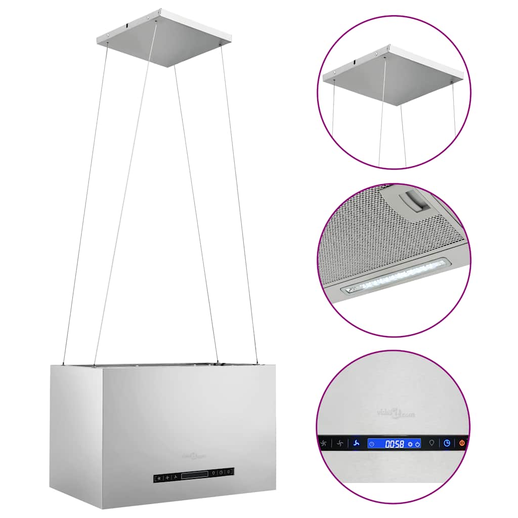 vidaXL Wiszący okap nad wyspę, dotykowy, LCD, 55 cm, stal nierdzewna