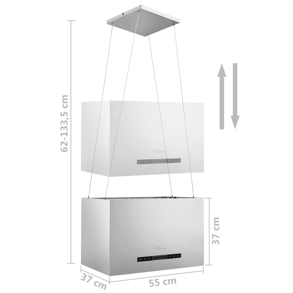 vidaXL Wiszący okap nad wyspę, dotykowy, LCD, 55 cm, stal nierdzewna