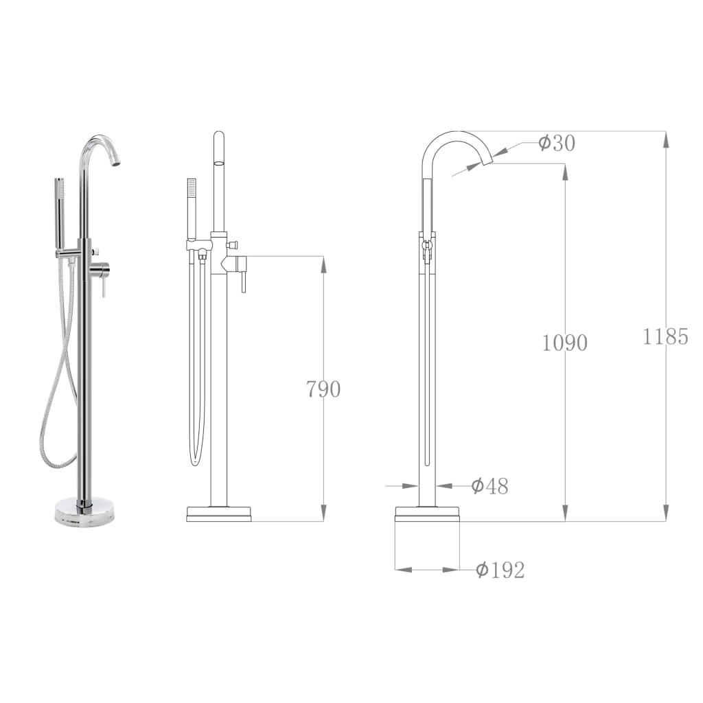 vidaXL Bateria wolnostojąca do wanny, stal nierdzewna, 118,5 cm