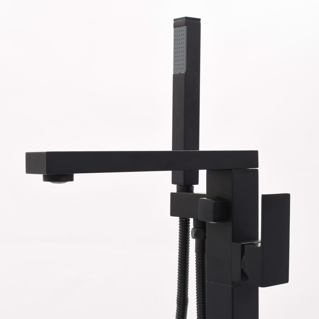 vidaXL Bateria wolnostojąca do wanny, czarna, stal nierdzewna, 90 cm