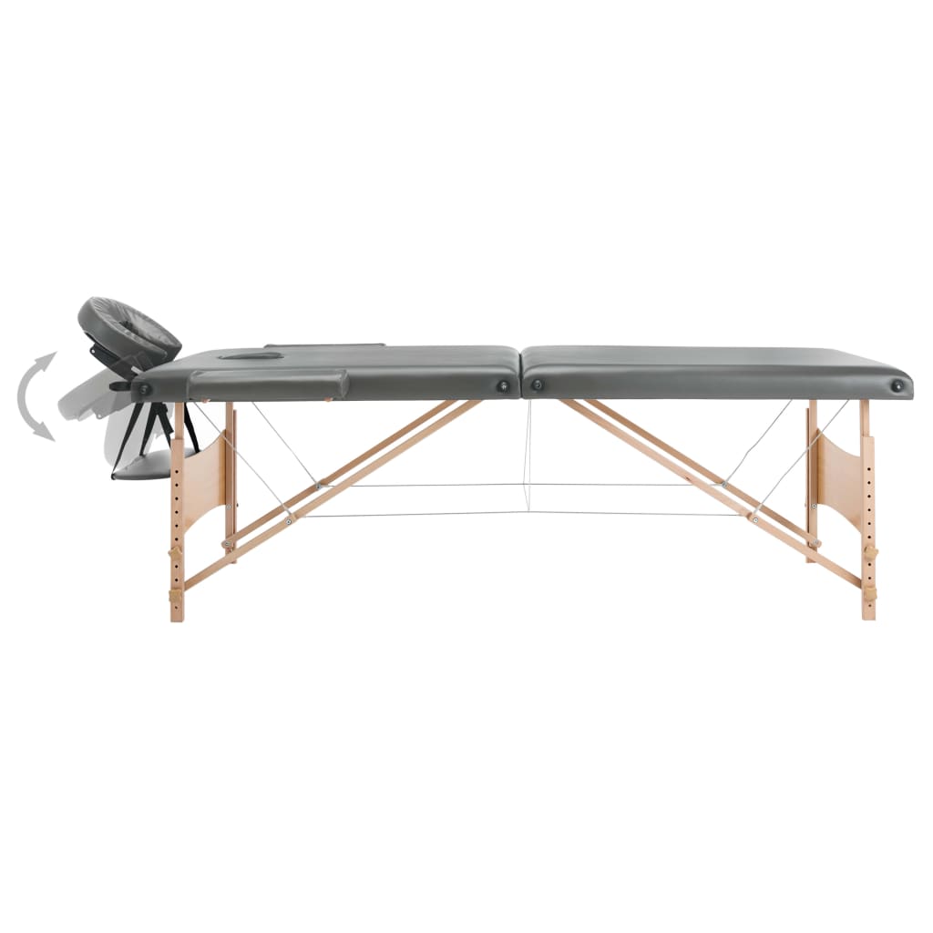 vidaXL Stół do masażu z 2 strefami, drewniana rama, antracyt, 186x68cm