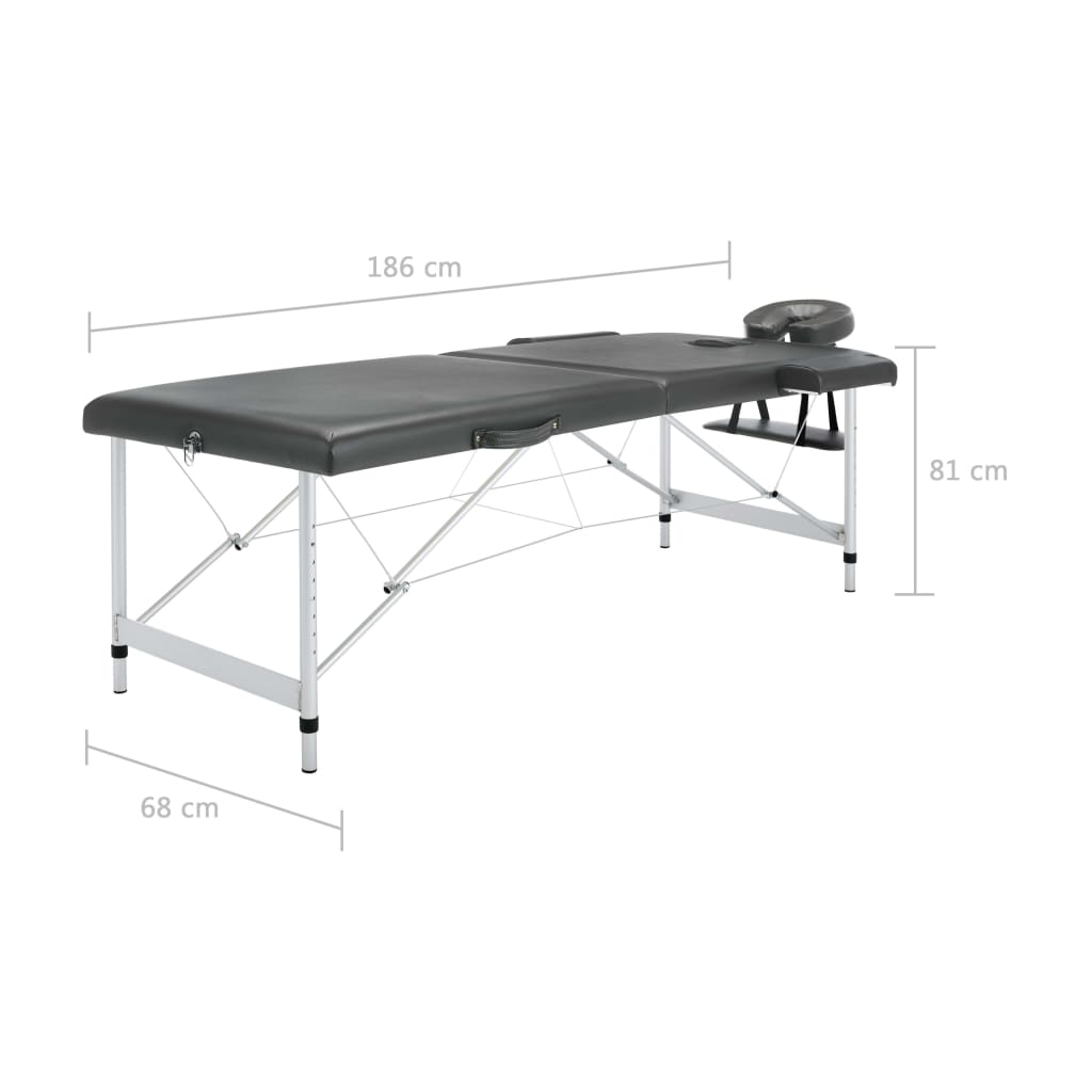 vidaXL Stół do masażu, 2-strefowy, aluminiowa rama, antracyt 186x68 cm
