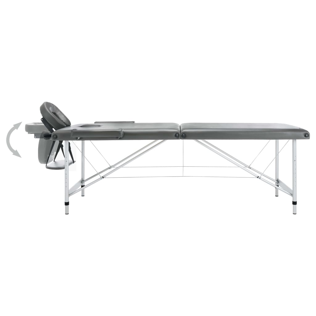 vidaXL Stół do masażu, 2-strefowy, aluminiowa rama, antracyt 186x68 cm