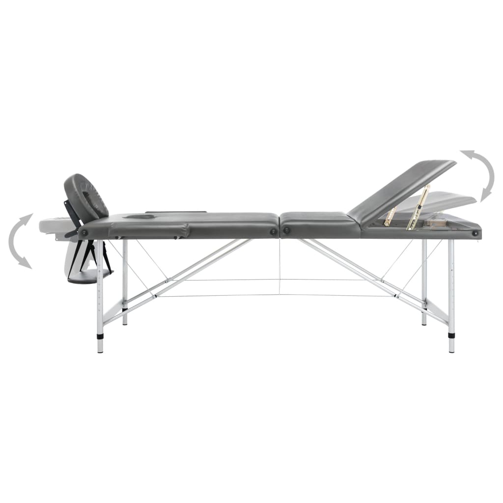 vidaXL Stół do masażu, 3 strefy, rama z aluminium, antracyt, 186x68cm