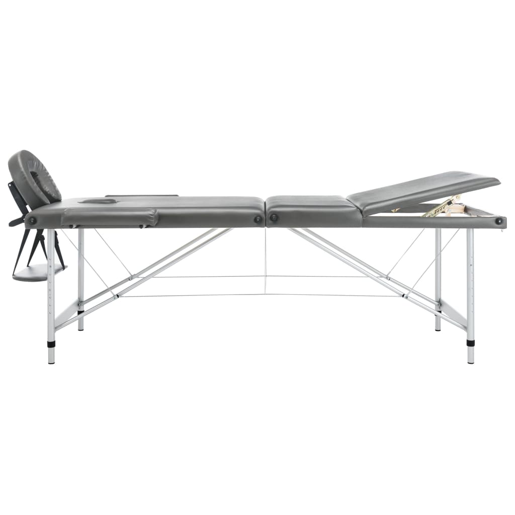 vidaXL Stół do masażu, 3 strefy, rama z aluminium, antracyt, 186x68cm