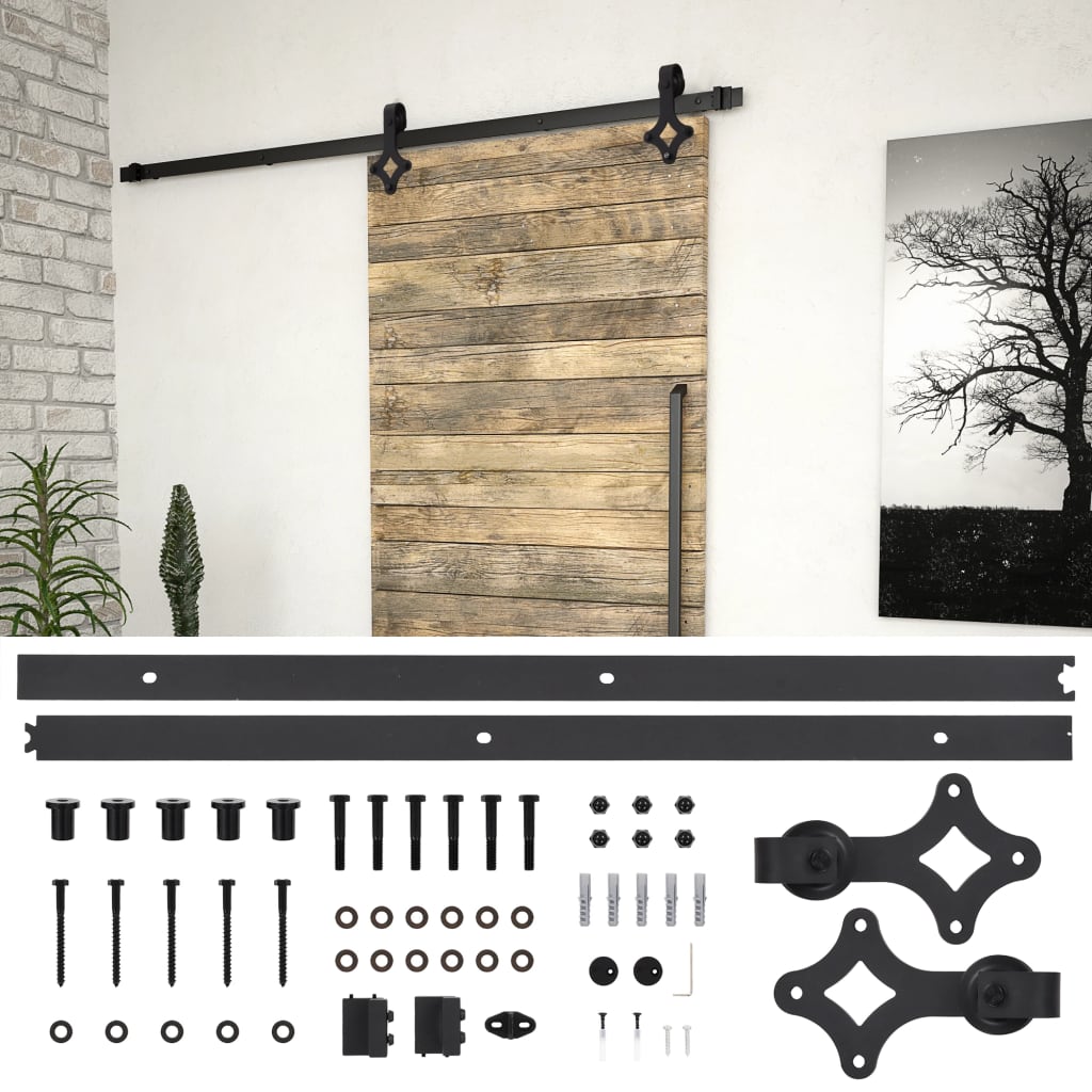 vidaXL System do montażu drzwi przesuwnych SKIEN, 183 cm, stal, czarny