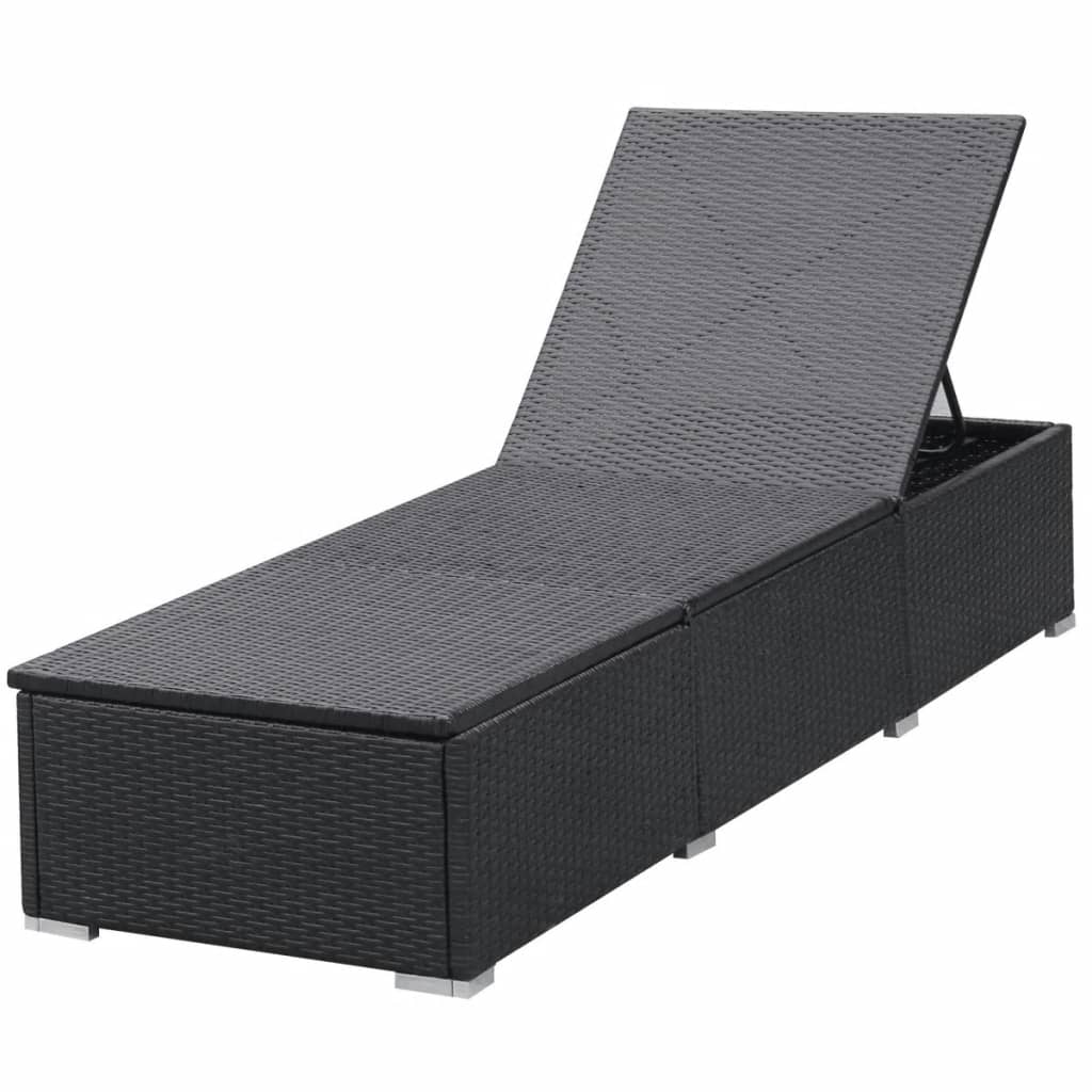 vidaXL Leżaki z poduszkami, 2 szt., polirattan, czarne