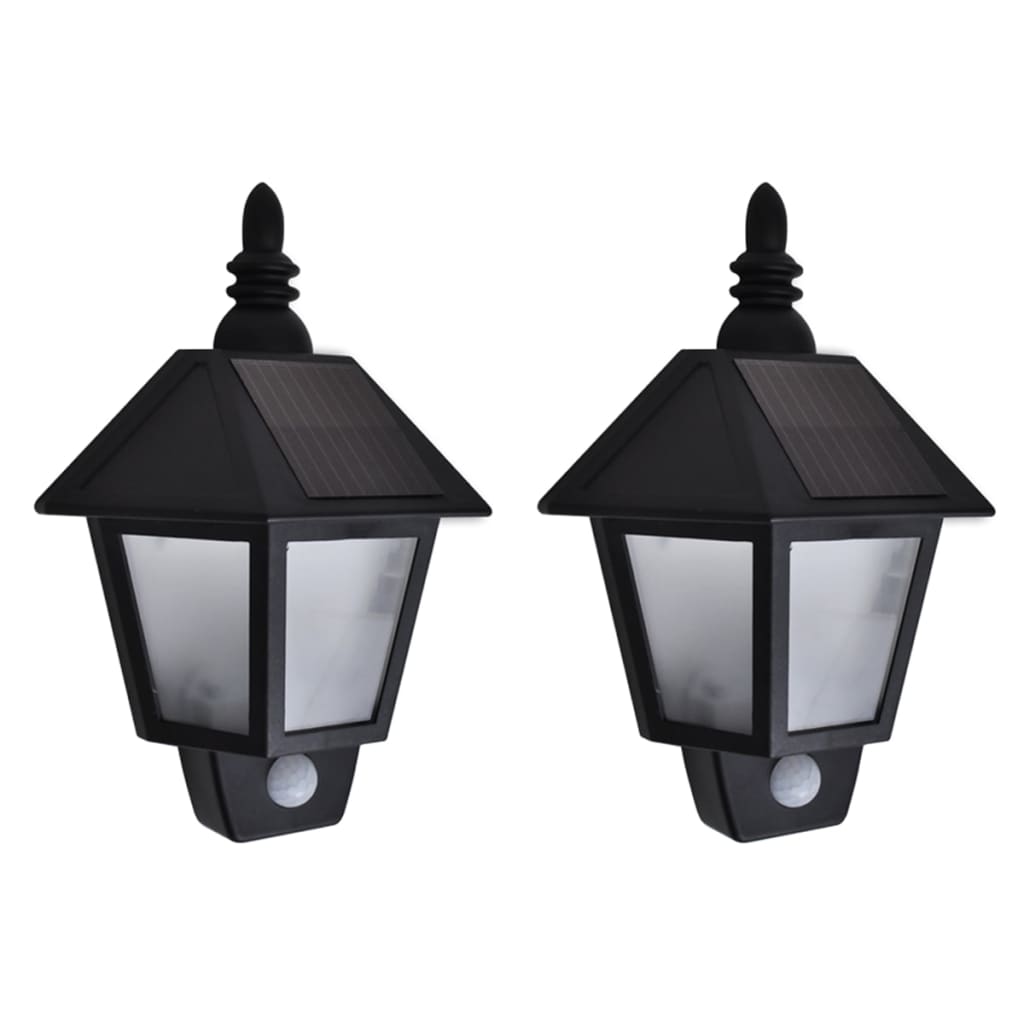 vidaXL Ścienne lampy solarne, 2 szt., z detektorem ruchu, czarne