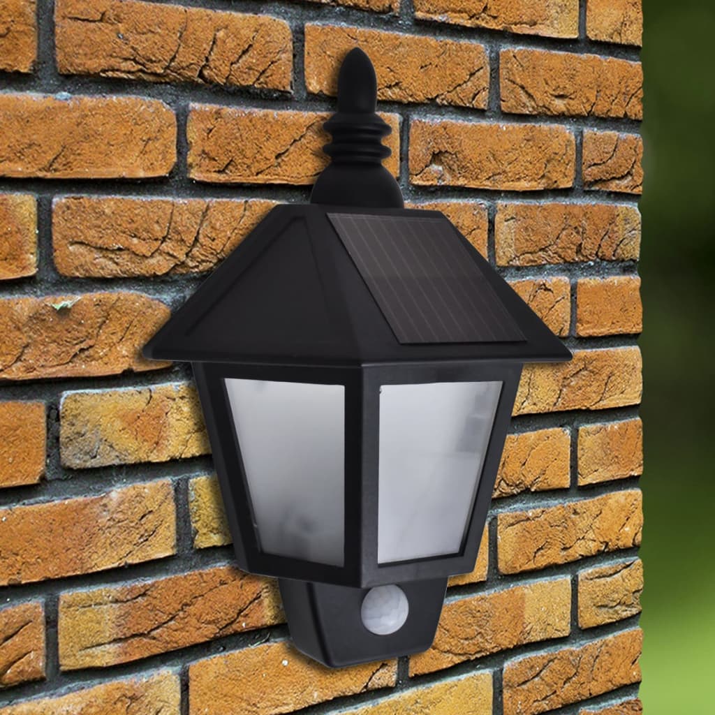 vidaXL Ścienne lampy solarne, 2 szt., z detektorem ruchu, czarne