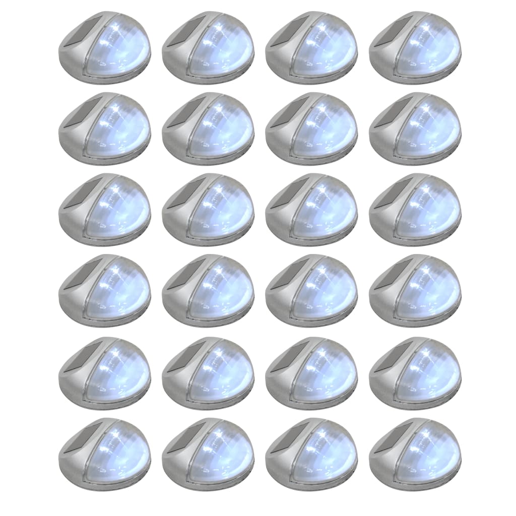 vidaXL Solarne lampy ścienne LED do ogrodu, 24 szt., okrągłe, srebrne