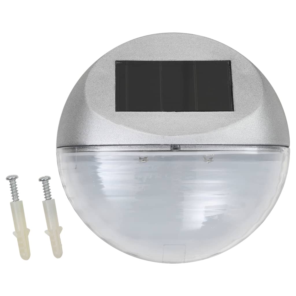 vidaXL Solarne lampy ścienne LED do ogrodu, 24 szt., okrągłe, srebrne
