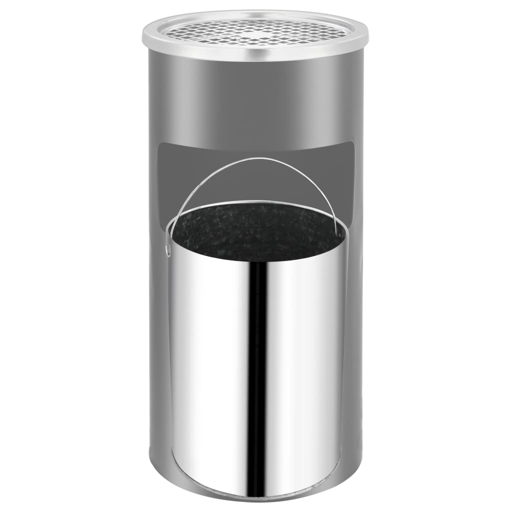 vidaXL Ścienny kosz na śmieci z popielniczką, stal, 26 L, czarny