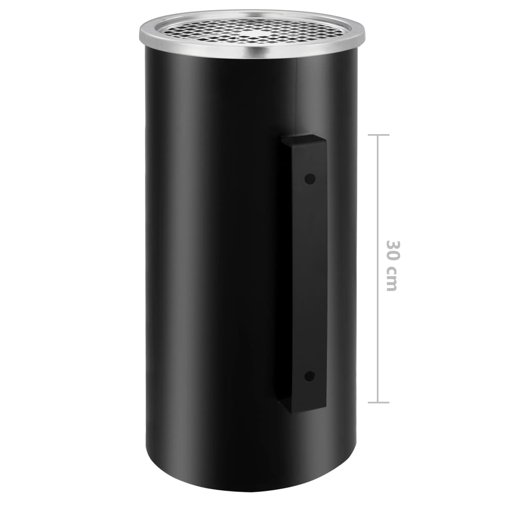 vidaXL Ścienny kosz na śmieci z popielniczką, stal, 26 L, czarny