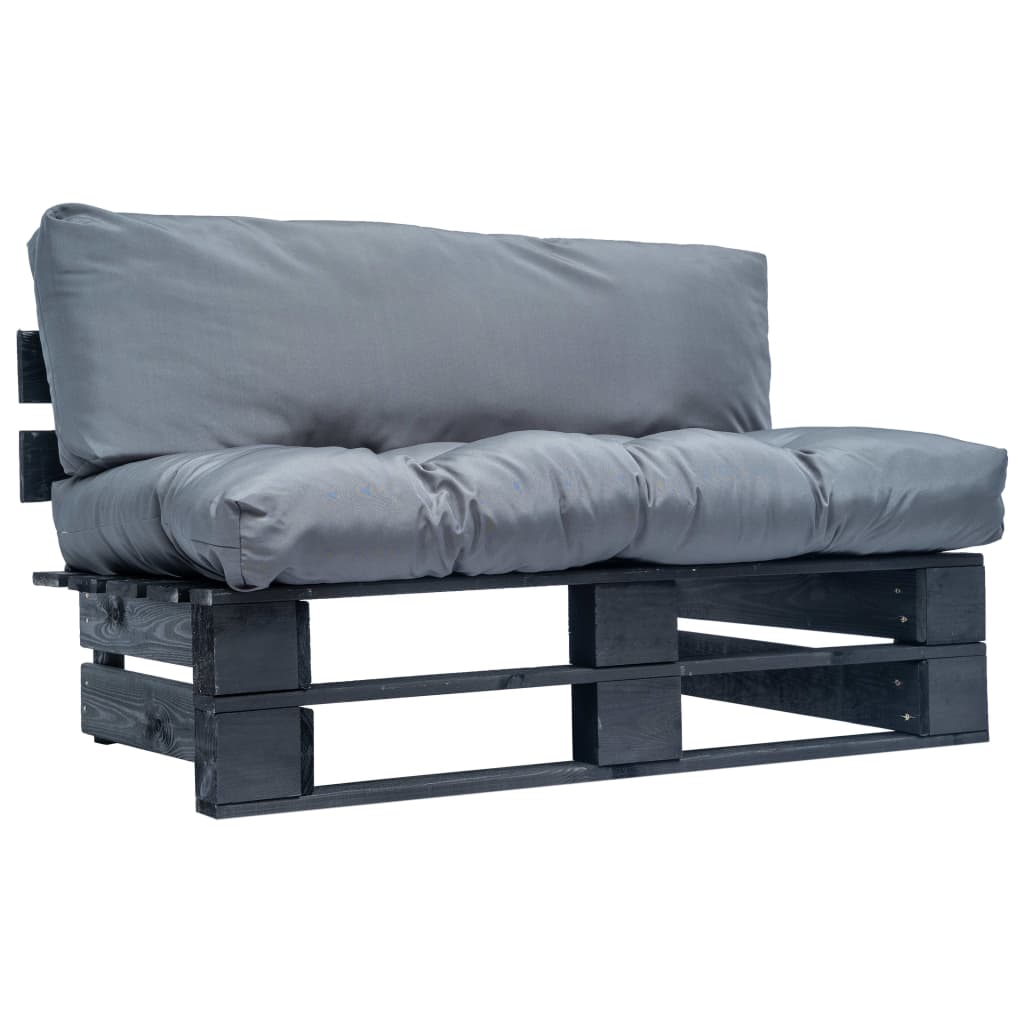 vidaXL Sofa ogrodowa z palet z szarymi poduszkami, sosna
