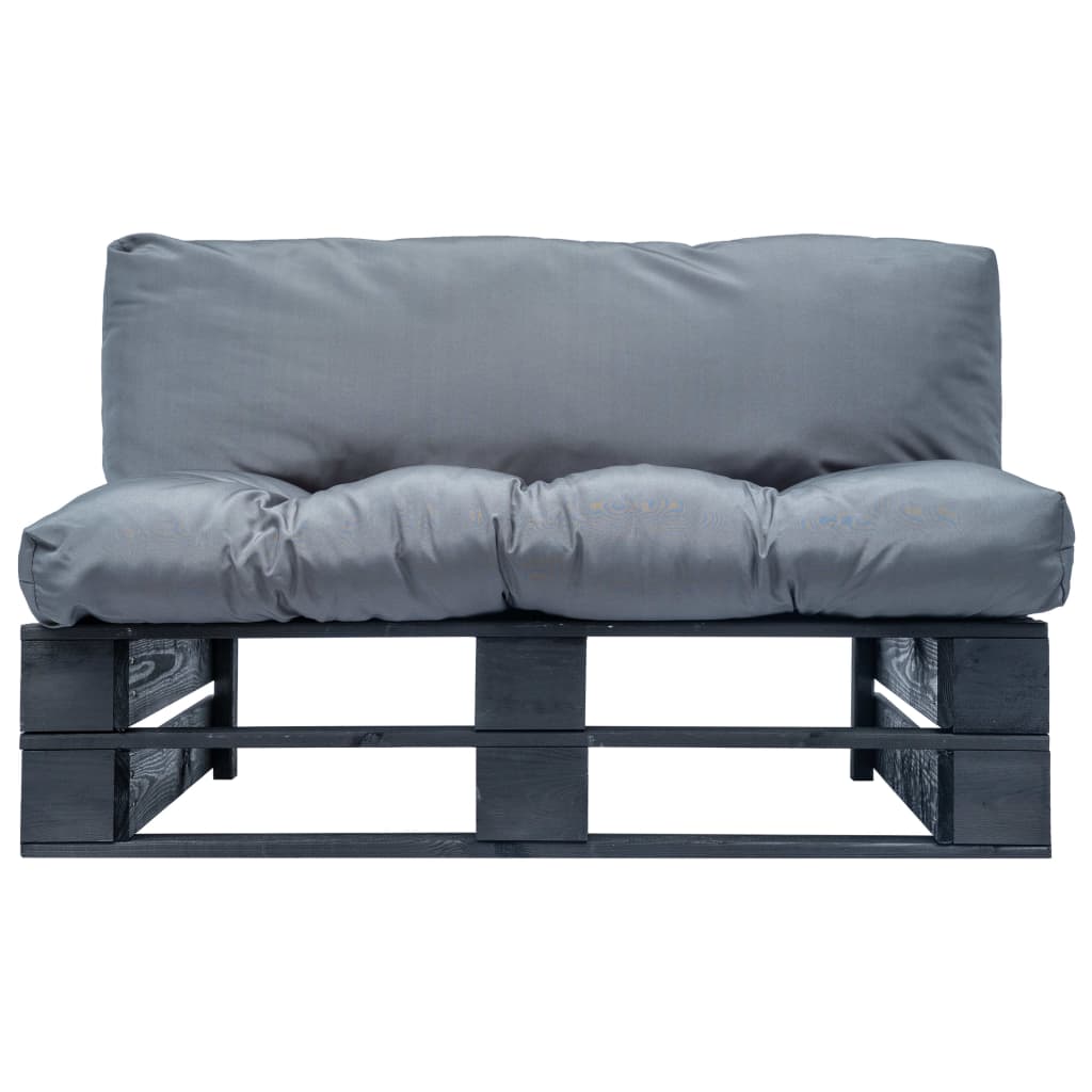 vidaXL Sofa ogrodowa z palet z szarymi poduszkami, sosna