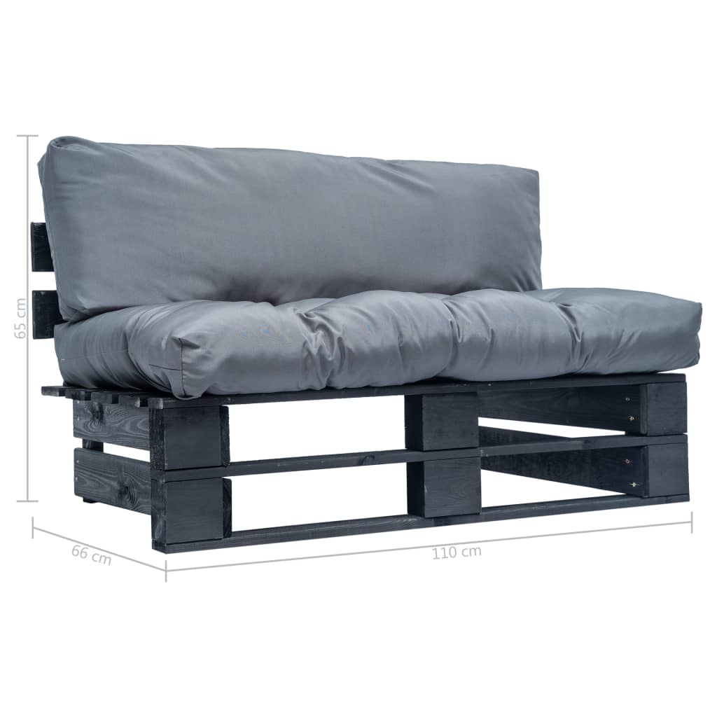 vidaXL Sofa ogrodowa z palet z szarymi poduszkami, sosna