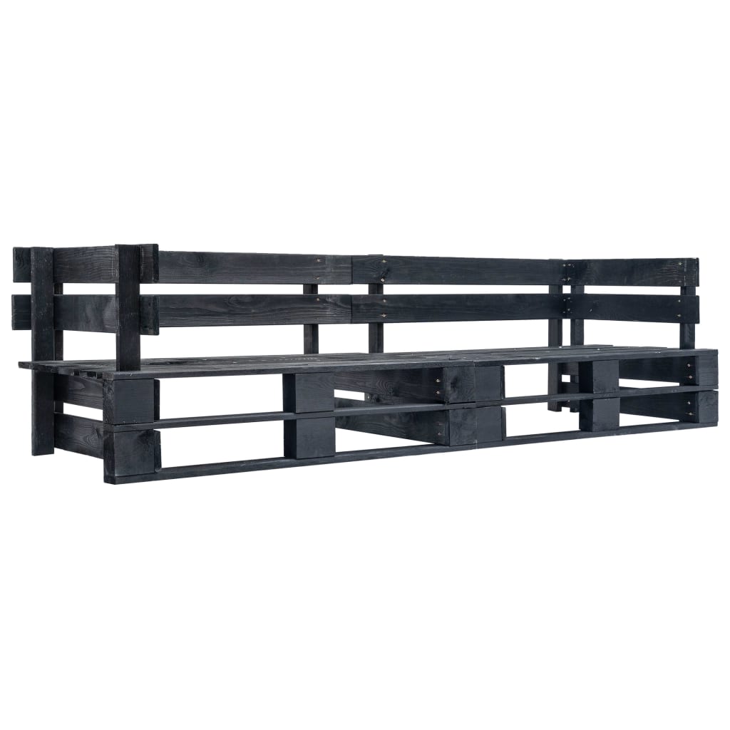 vidaXL Ogrodowa sofa 2-osobowa z palet, czarna, drewno