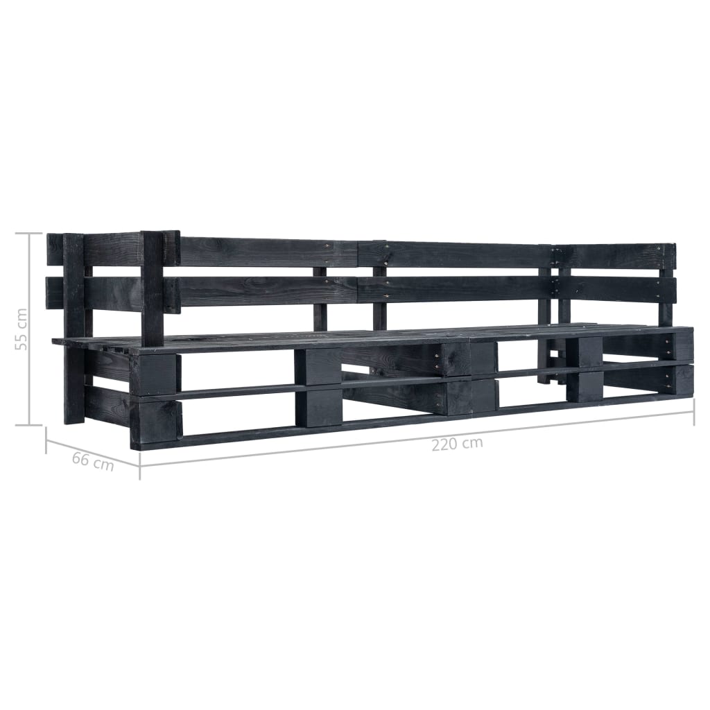 vidaXL Ogrodowa sofa 2-osobowa z palet, czarna, drewno