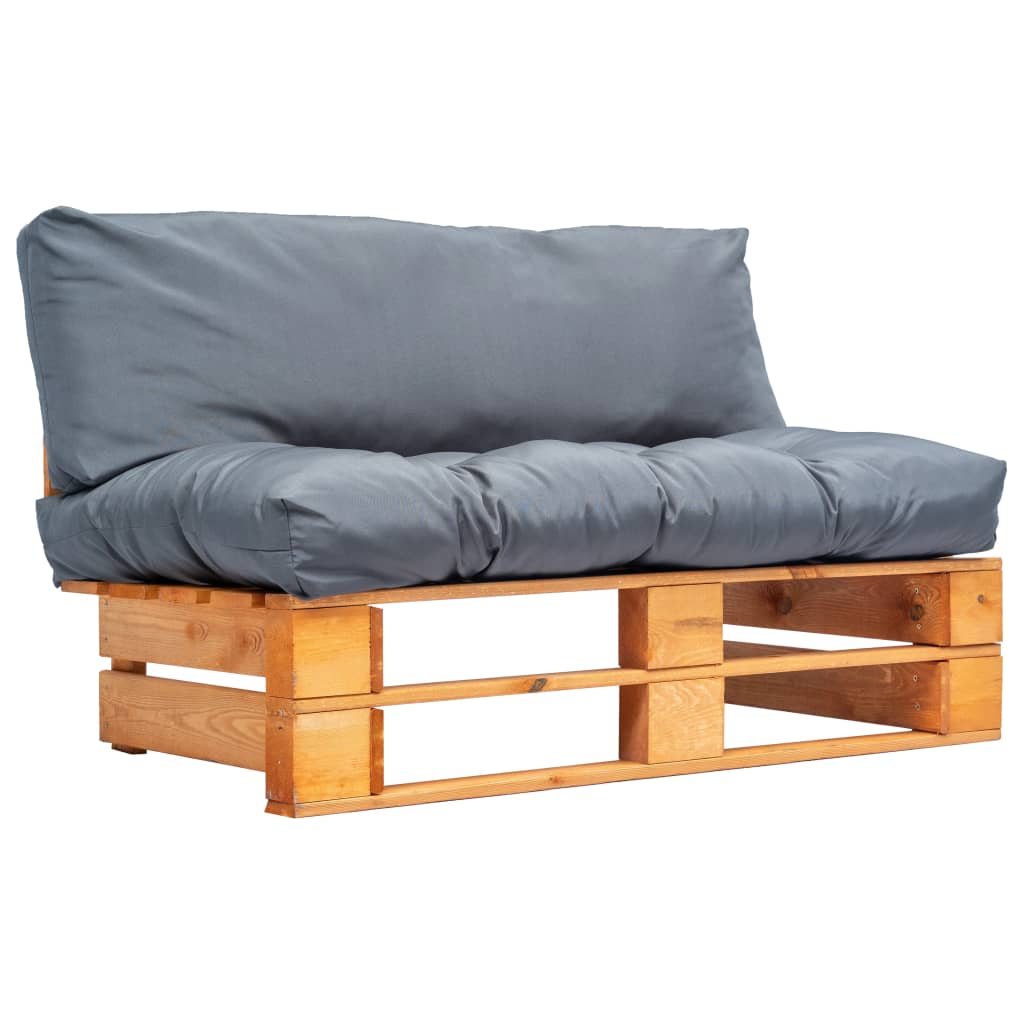 vidaXL Ogrodowa sofa z palet, z szarymi poduszkami, sosna