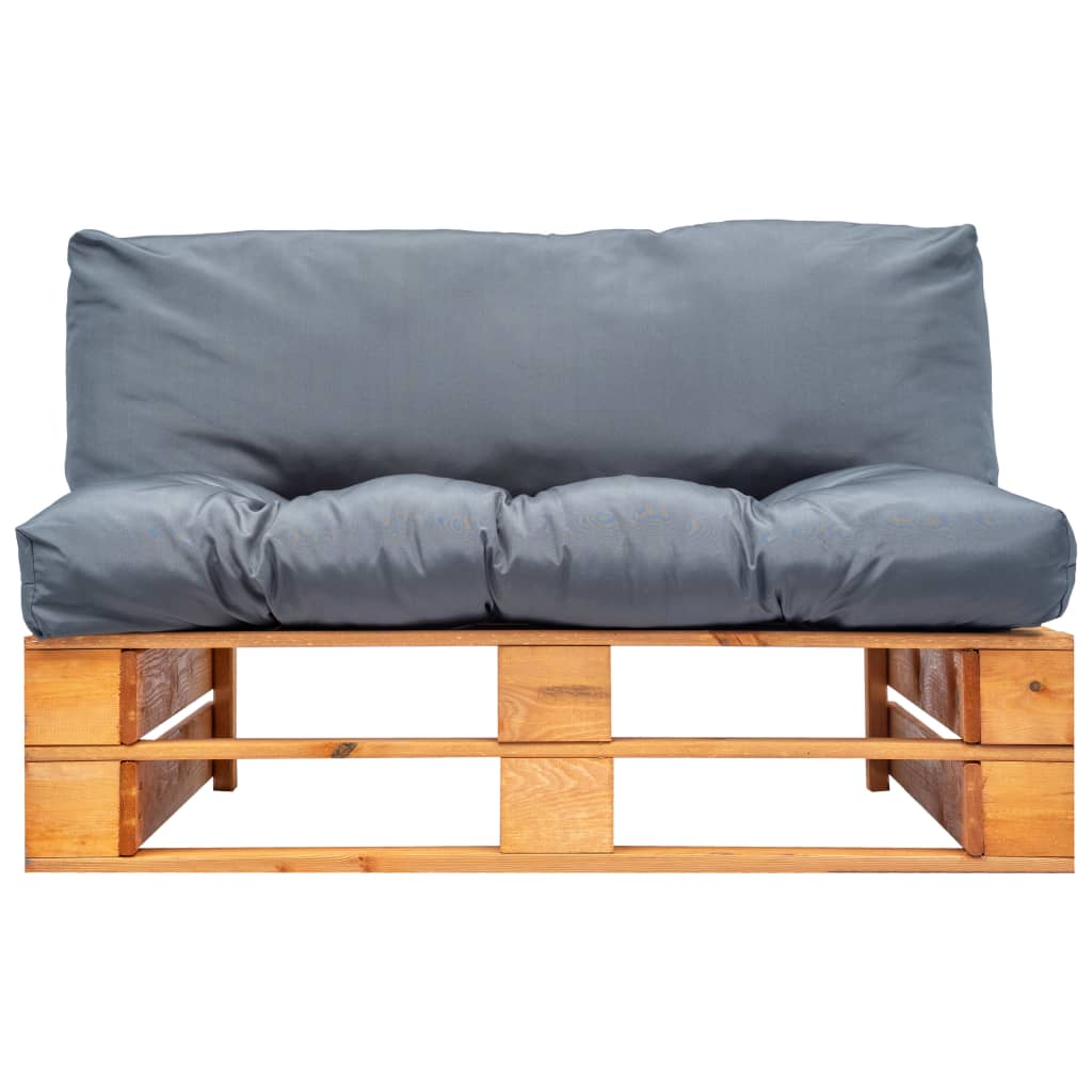 vidaXL Ogrodowa sofa z palet, z szarymi poduszkami, sosna