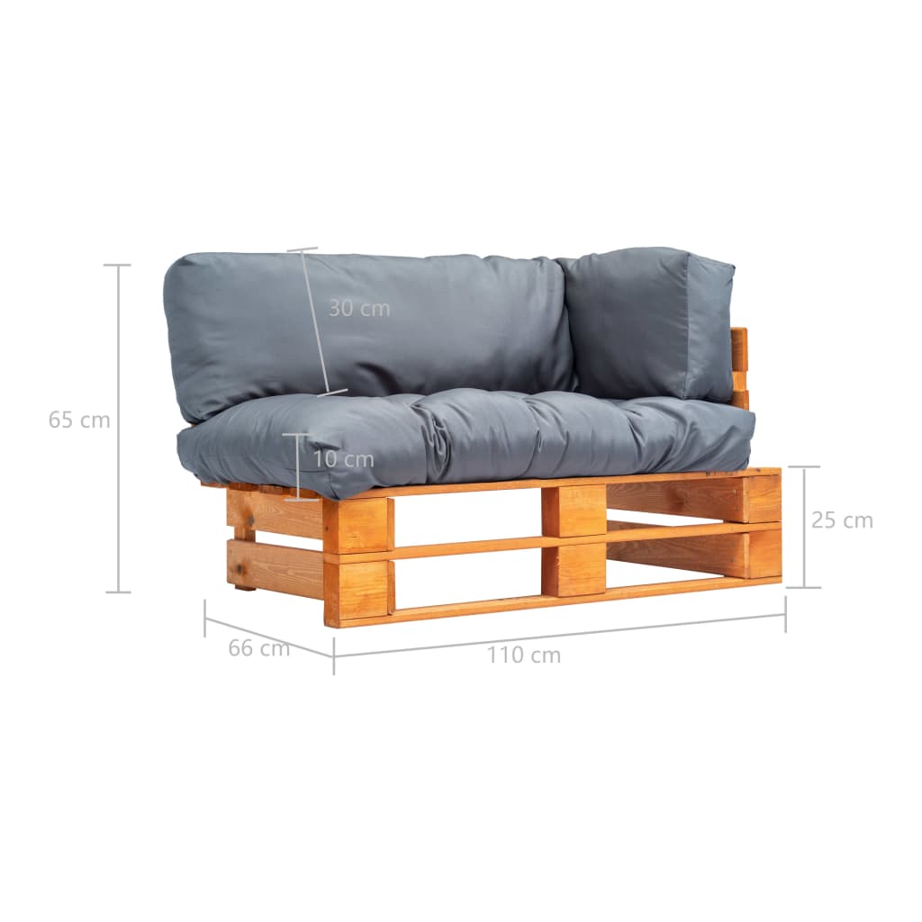 vidaXL Sofa ogrodowa z palet z szarymi poduszkami, sosna