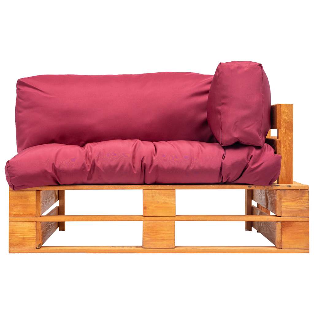 vidaXL Sofa ogrodowa z palet z czerwonymi poduszkami, sosna