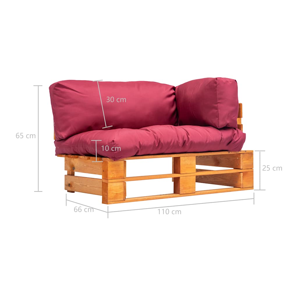 vidaXL Sofa ogrodowa z palet z czerwonymi poduszkami, sosna