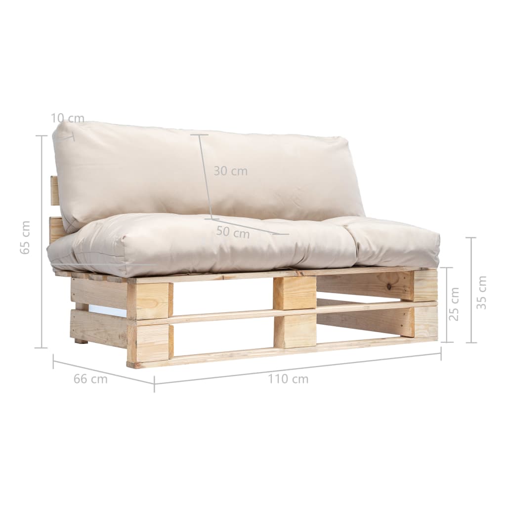 vidaXL Sofa ogrodowa z palet z piaskowymi poduszkami, sosna