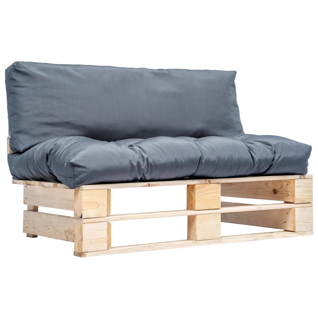vidaXL Ogrodowa sofa z palet, z szarymi poduszkami, sosna