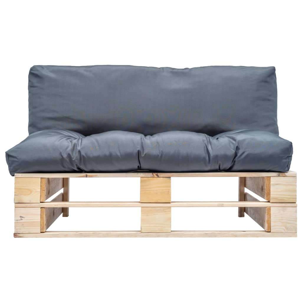 vidaXL Ogrodowa sofa z palet, z szarymi poduszkami, sosna