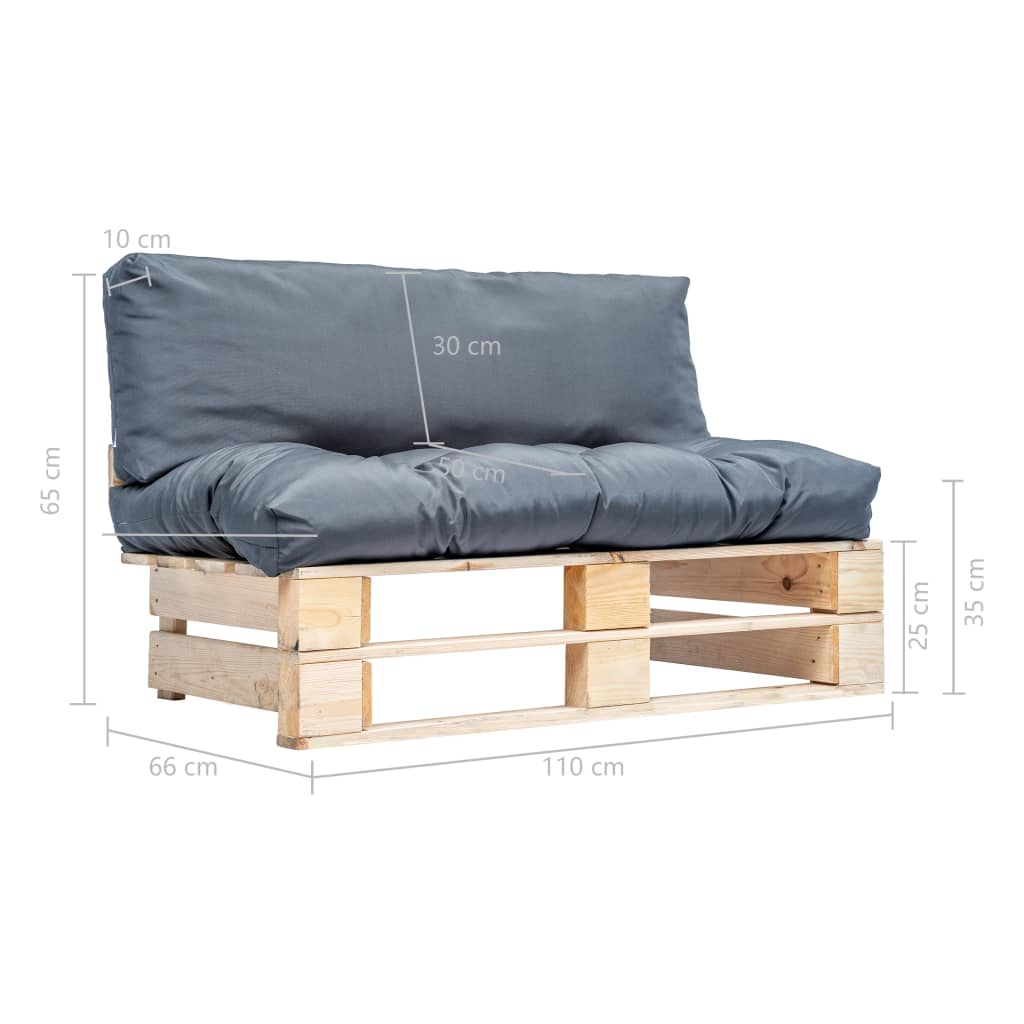 vidaXL Ogrodowa sofa z palet, z szarymi poduszkami, sosna