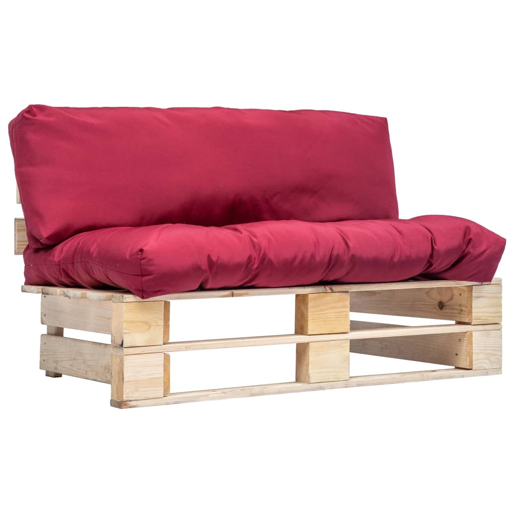 vidaXL Ogrodowa sofa z palet, z czerwonymi poduszkami, sosna