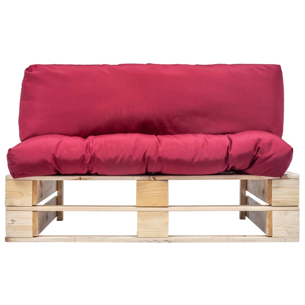 vidaXL Ogrodowa sofa z palet, z czerwonymi poduszkami, sosna