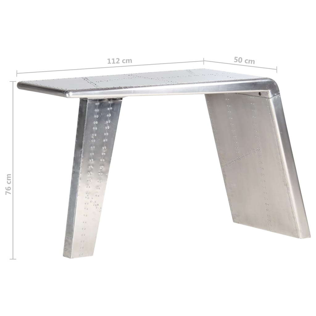 vidaXL Biurko Aviator, srebrne, 112 x 50 x 76 cm, metalowe