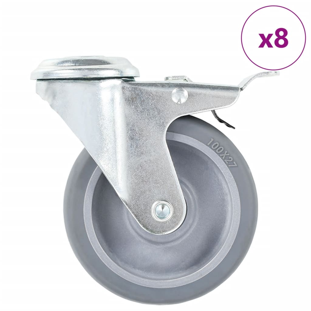 vidaXL 8 skrętnych kółek z otworem na śrubę, 100 mm