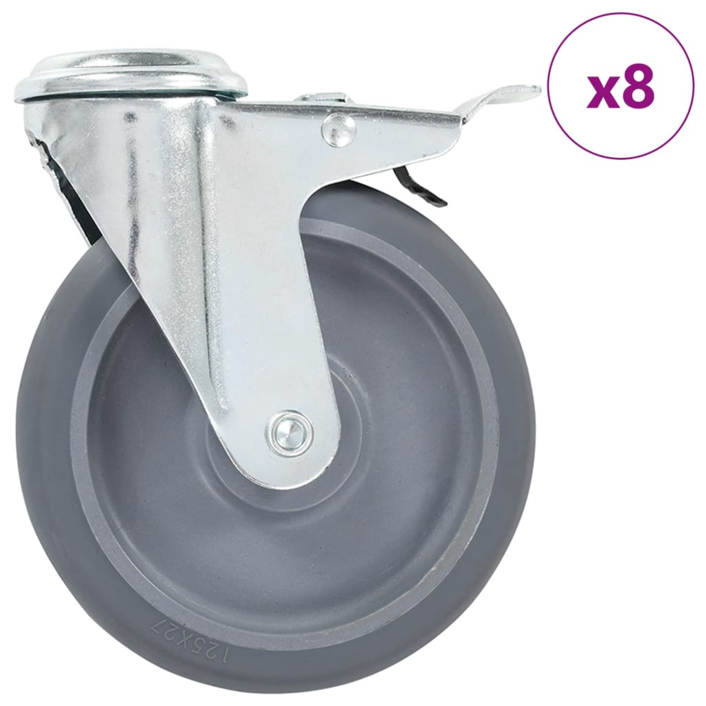 vidaXL 8 skrętnych kółek z otworem na śrubę, 125 mm