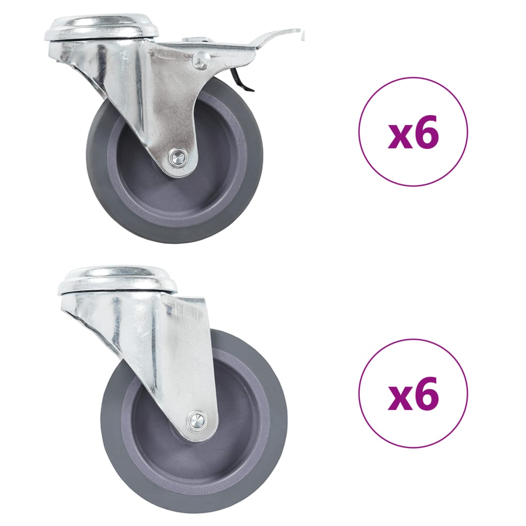 vidaXL 12 kółek skrętnych z otworem na śrubę, 75 mm