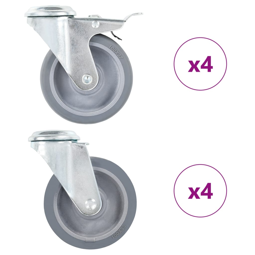 vidaXL 8 kółek skrętnych z otworem na śrubę, 100 mm