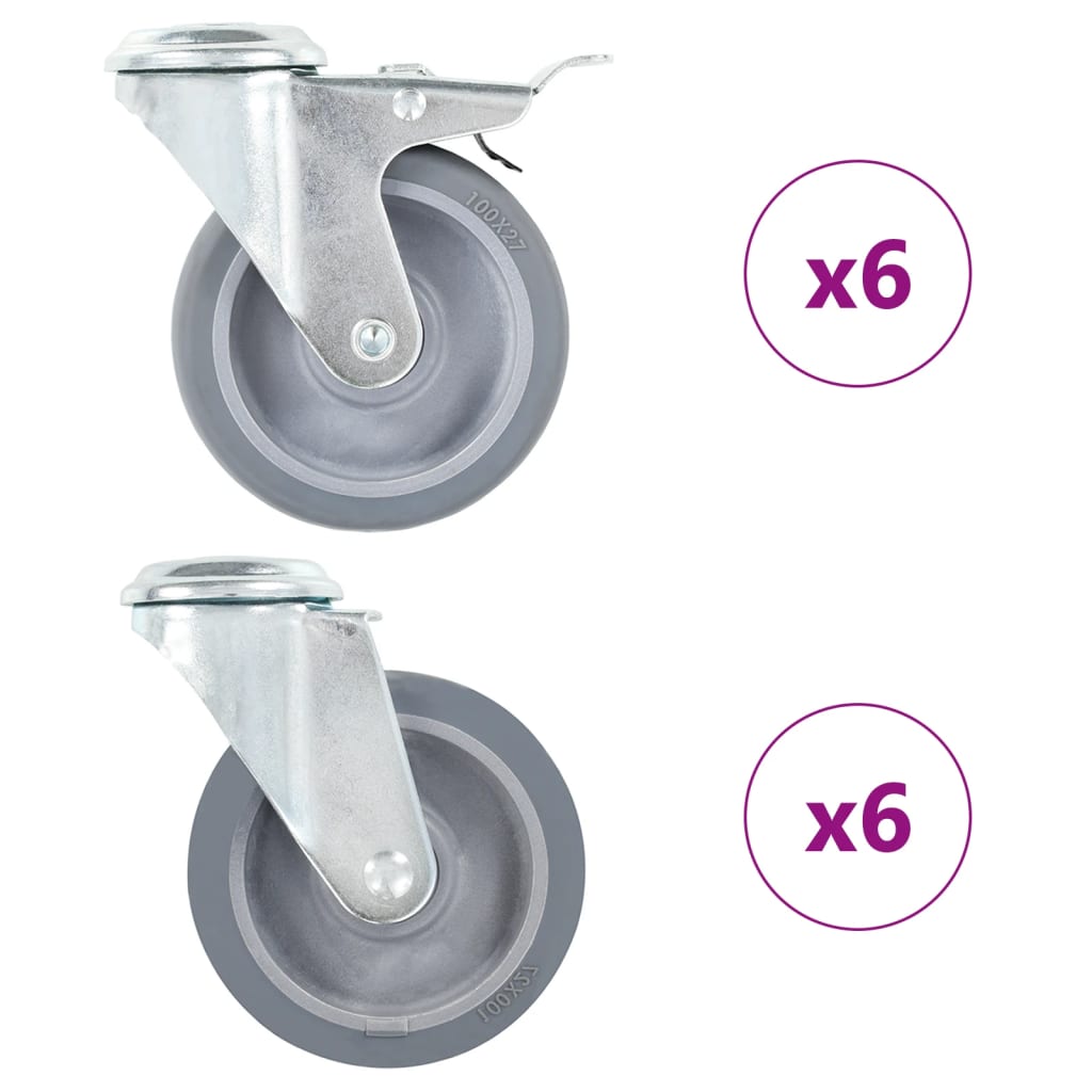 vidaXL 12 kółek skrętnych z otworem na śrubę, 100 mm