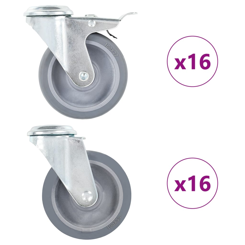vidaXL 32 kółka skrętne z otworem na śrubę, 100 mm