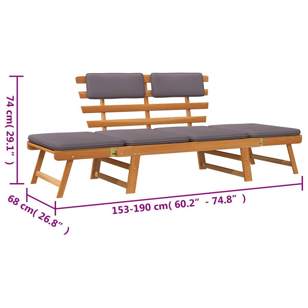 vidaXL Leżanka ogrodowa 2-w-1 z poduszką, 190 cm, lite drewno akacjowe