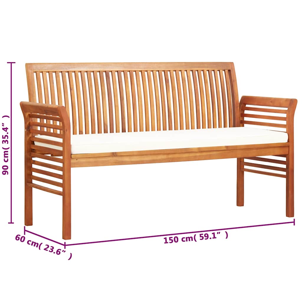 vidaXL 3-osobowa ławka ogrodowa z poduszką, 150 cm, drewno akacjowe