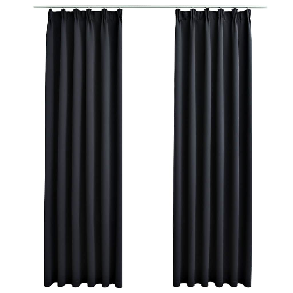 vidaXL Zasłony zaciemniające z haczykami, 2 szt., czarne, 140x245 cm